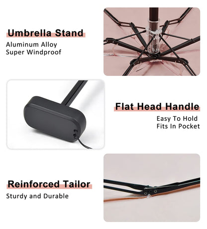 LEAGERA Mini Umbrella For Purse - UPF 50+ UV Blocker Sun Protection Umbrella, Small Micro Travel Parasol Design for Women, Black