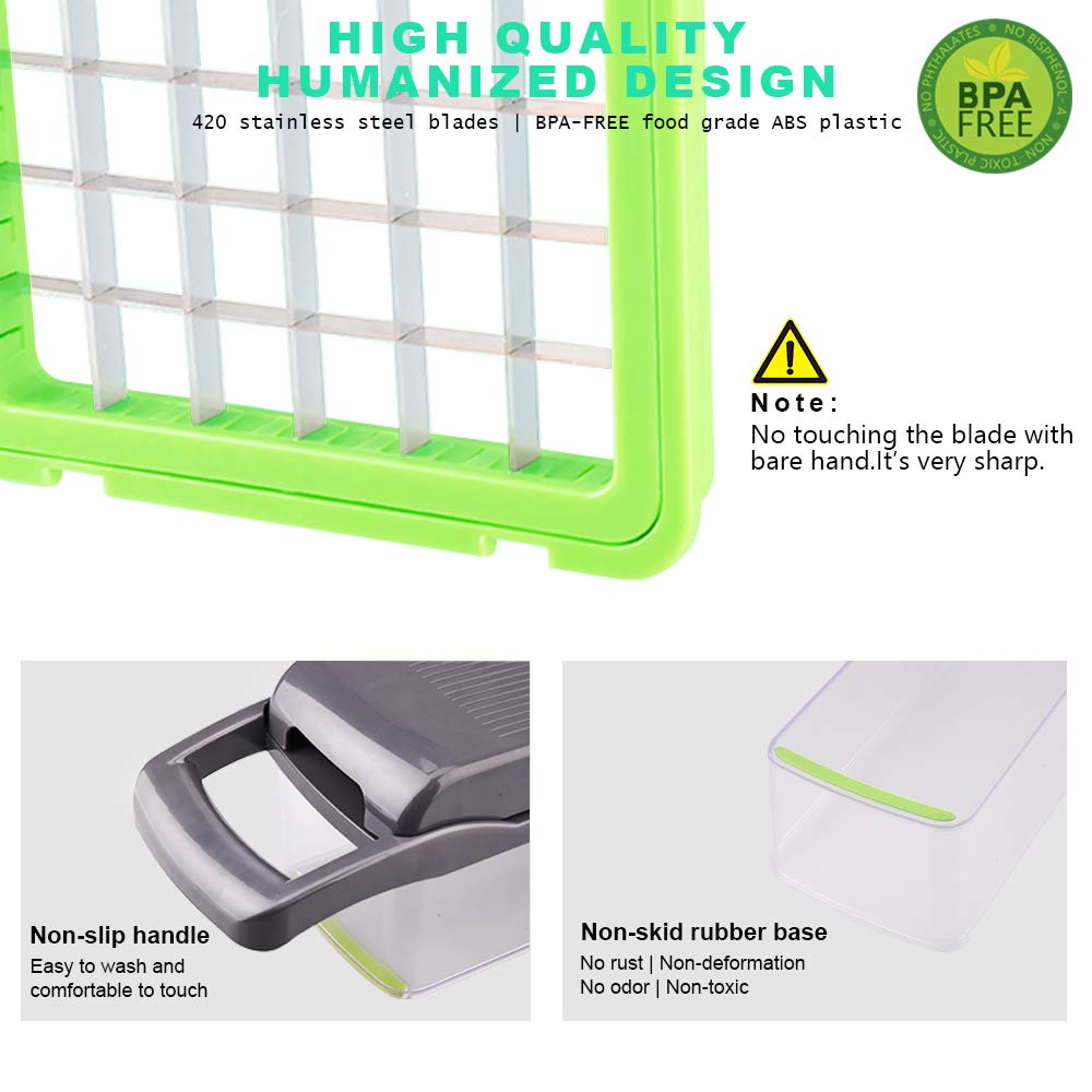 Vegetable Chopper Onion Chopper Cutter Pro 14 in 1 Food Chopper Slicer Dicer Kitchen Manual Veggie Chopper Cutter with 8 Blades Container Drain Basket for Tomato Potato Carrot Chopper