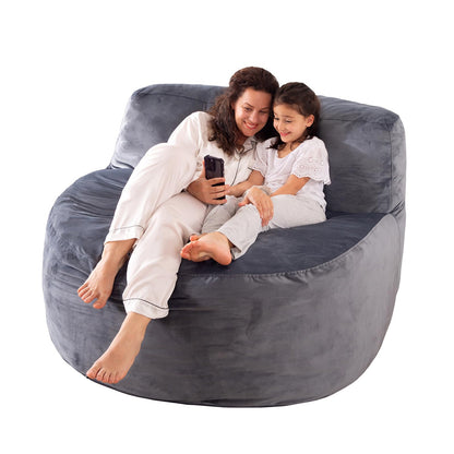 WhatsBedding Back Support Bean Bag Chair for Adults,Kids & Teenagers Bean Bags with Memory Foam Filled,5FT Beanbag Chairs Large Sofa with Dutch Velvet Cover(Grey,Large)