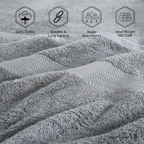 LANE LINEN Grey Bath Towels for Bathroom Set - 100% Cotton 6 Pc Towels Set, Absorbent Bathroom Towel Set, 2 Bath Towels, 2 Hand Towels, 2 Wash Cloths for Your Body and face - Grey Bath Towels Set