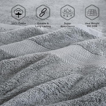 LANE LINEN Grey Bath Towels for Bathroom Set - 100% Cotton 6 Pc Towels Set, Absorbent Bathroom Towel Set, 2 Bath Towels, 2 Hand Towels, 2 Wash Cloths for Your Body and face - Grey Bath Towels Set