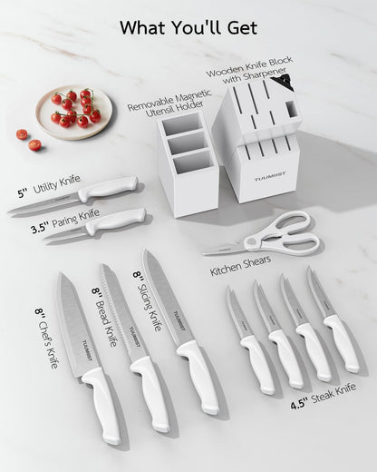 TUUMIIST 18-Piece Knife Set with Block & Sharpener
