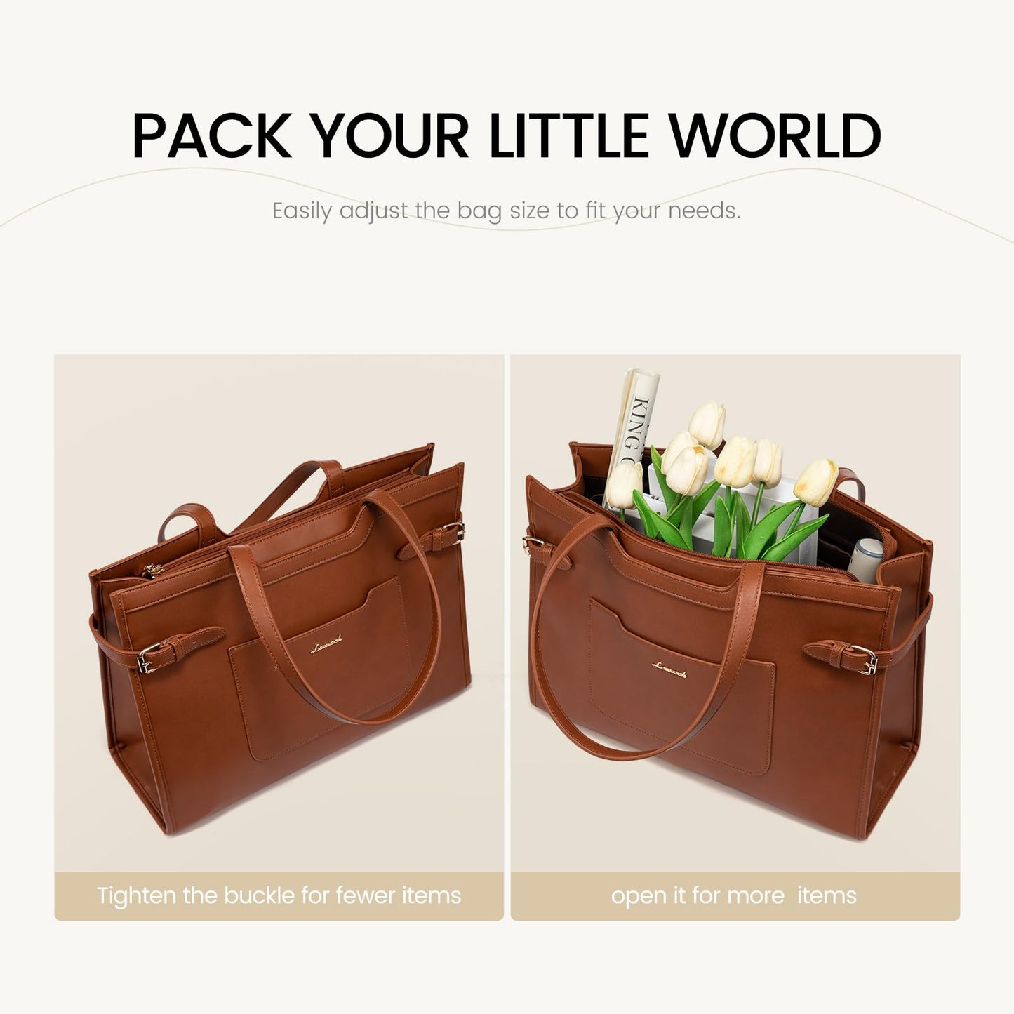 LOVEVOOK 15.6 Inch Leather Laptop Tote Bag