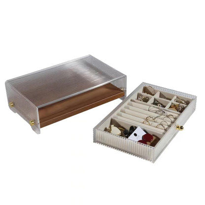 Acrylic Jewelry Box with Wood Dividers & Drawers