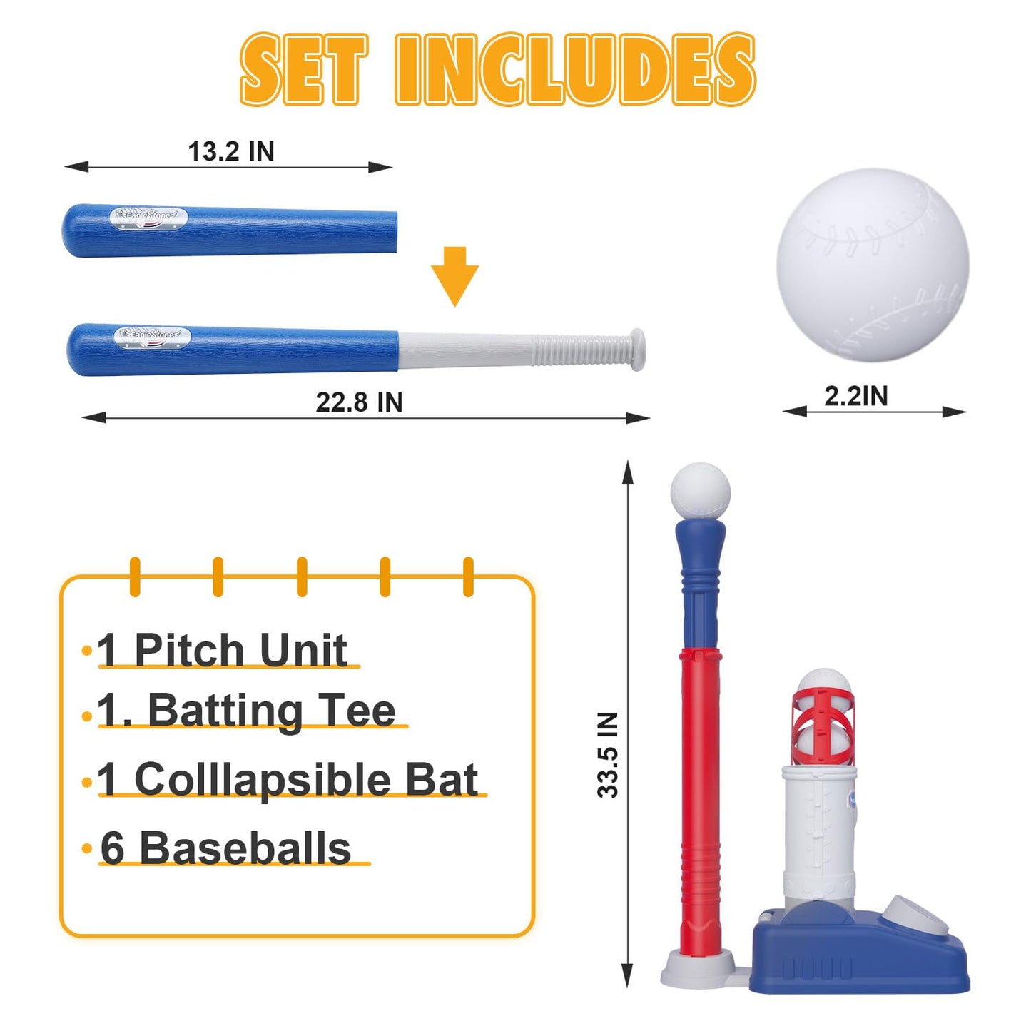 Kids Baseball Tee Set with Pitching Machine