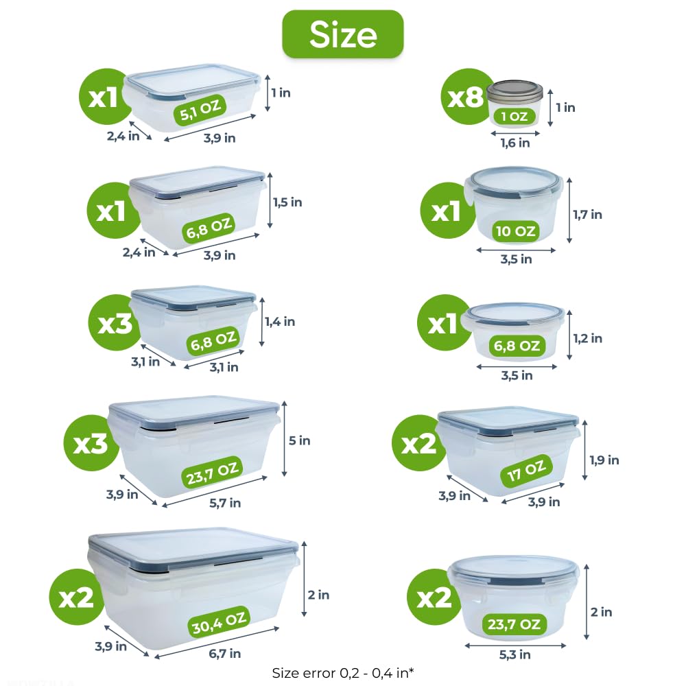 WOWZILLA 24Pcs Plastic Food Storage Containers with lids with Labels & Pen- Comes with Sauce Cups, BPA Free Food Containers, Leakproof Meal-Prep Containers for Kitchen Storage, Dishwasher Safe, Set