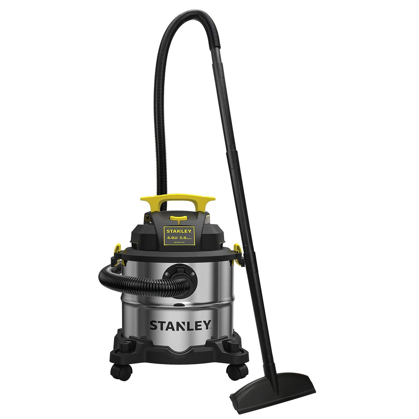 STANLEY SL18115 Wet/Dry Vacuum, 4 Horsepower, Stainless Steel Tank, 5 Gallon, 4.0 HP, 50" Sealed Pressure, Silver+Yellow