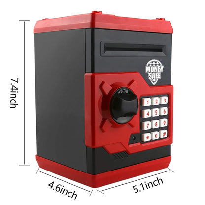 Cartoon Piggy Bank Cash Coin Can Password Electronic Kids Money Bank Safe Saving Box ATM Bank Safe Locks Black Red Smart Voice Prompt Money Piggy Box for Boys Girls Birthday (Red)