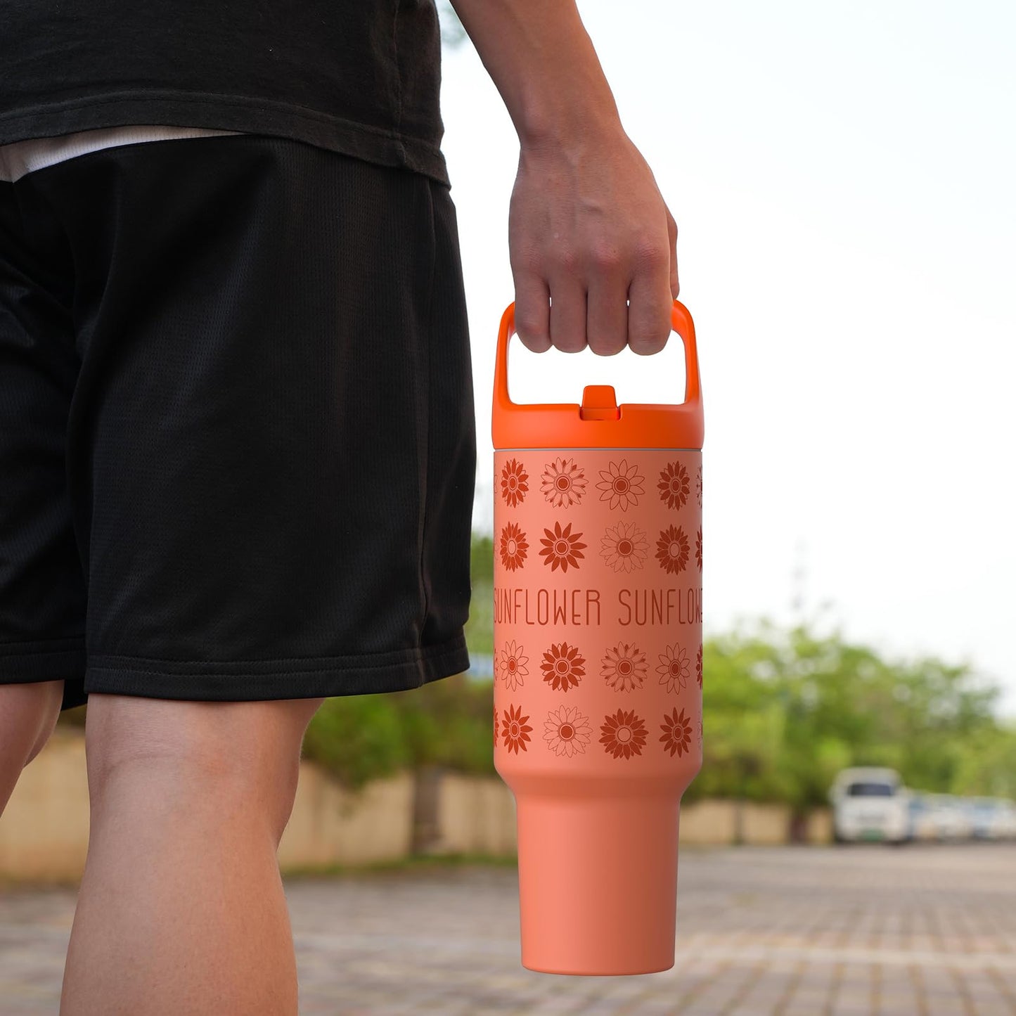40 oz Insulated Tumbler with Handle and Straw