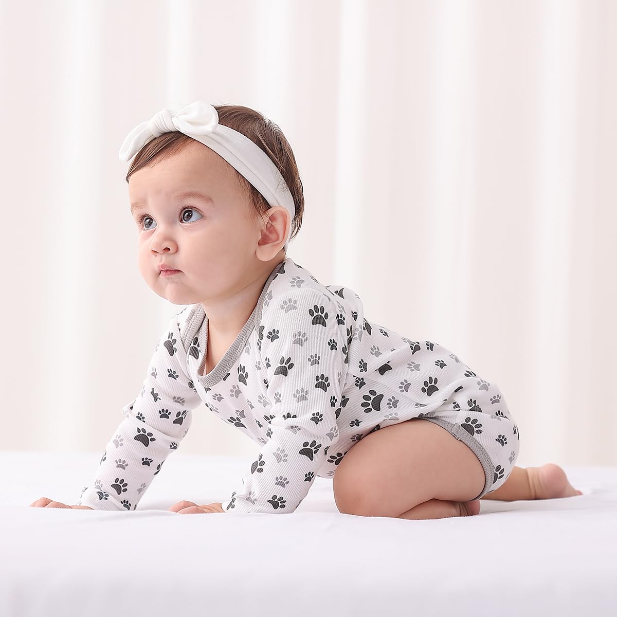 Ribbed Long Sleeve Baby Bodysuit Romper, Grey