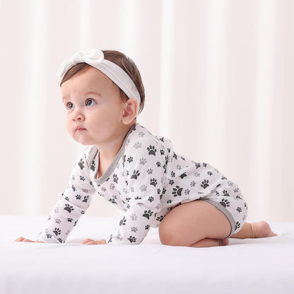 Ribbed Long Sleeve Baby Bodysuit Romper, Grey