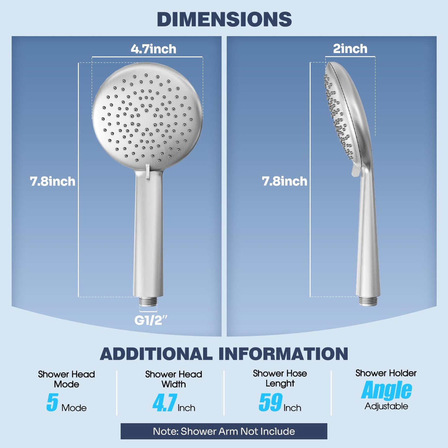 GABRYLLY High Pressure 5-Setting Handheld Shower Head