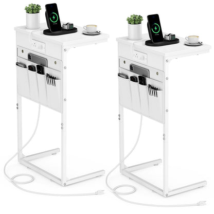 C Shaped End Table Set with Charging Station