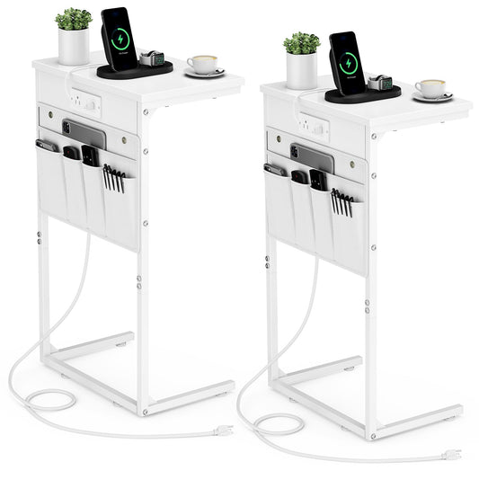 C Shaped End Table Set with Charging Station