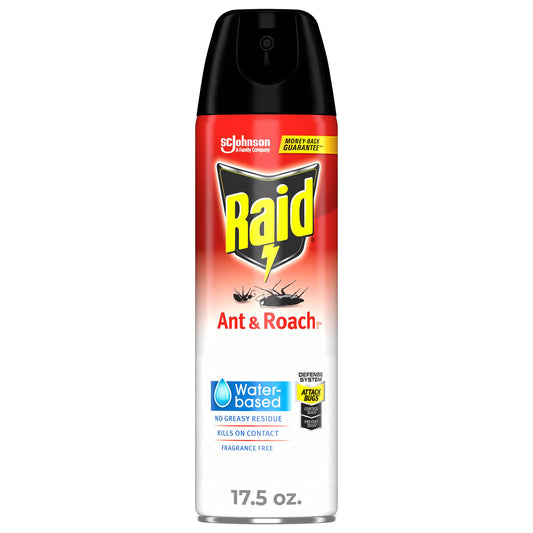 Raid Ant & Roach Aerosol Bug Spray, Water-Based Formula Insecticide With No Greasy Residue, Kills On Contact, 17.5 oz