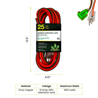 Go Green Power Inc. (GG-13725) 16/3 SJTW Outdoor Extension Cord, Lighted End, 25 ft (Pack of 2)