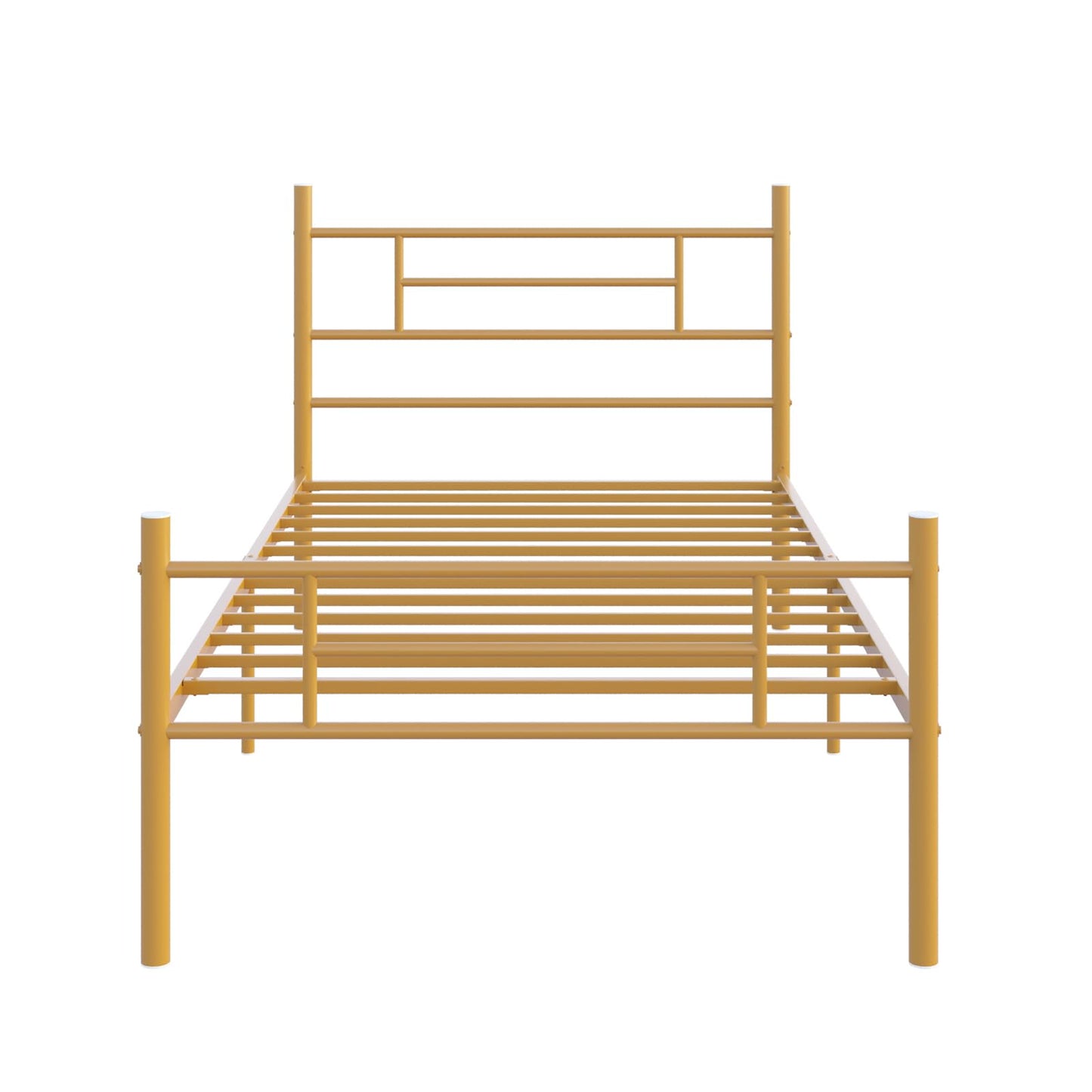 Novilla Twin Bed Frame with Headboard and Footboard, 14 Inch Metal Platform Bed Frame with Under Bed Storage, No Box Spring Needed, Strong Metal Slats Support, Gold