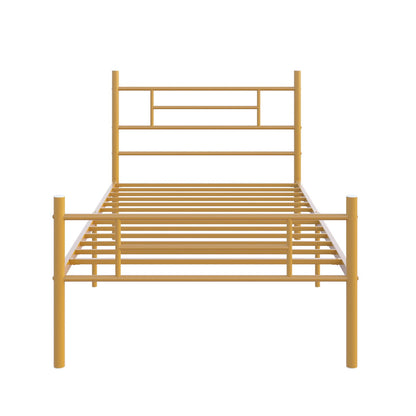 Novilla Twin Bed Frame with Headboard and Footboard, 14 Inch Metal Platform Bed Frame with Under Bed Storage, No Box Spring Needed, Strong Metal Slats Support, Gold