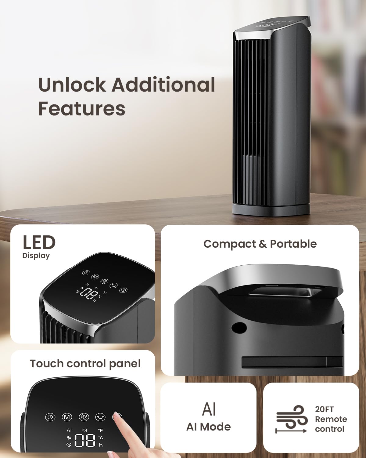 13" Tower Fan with Remote, and 4 Modes