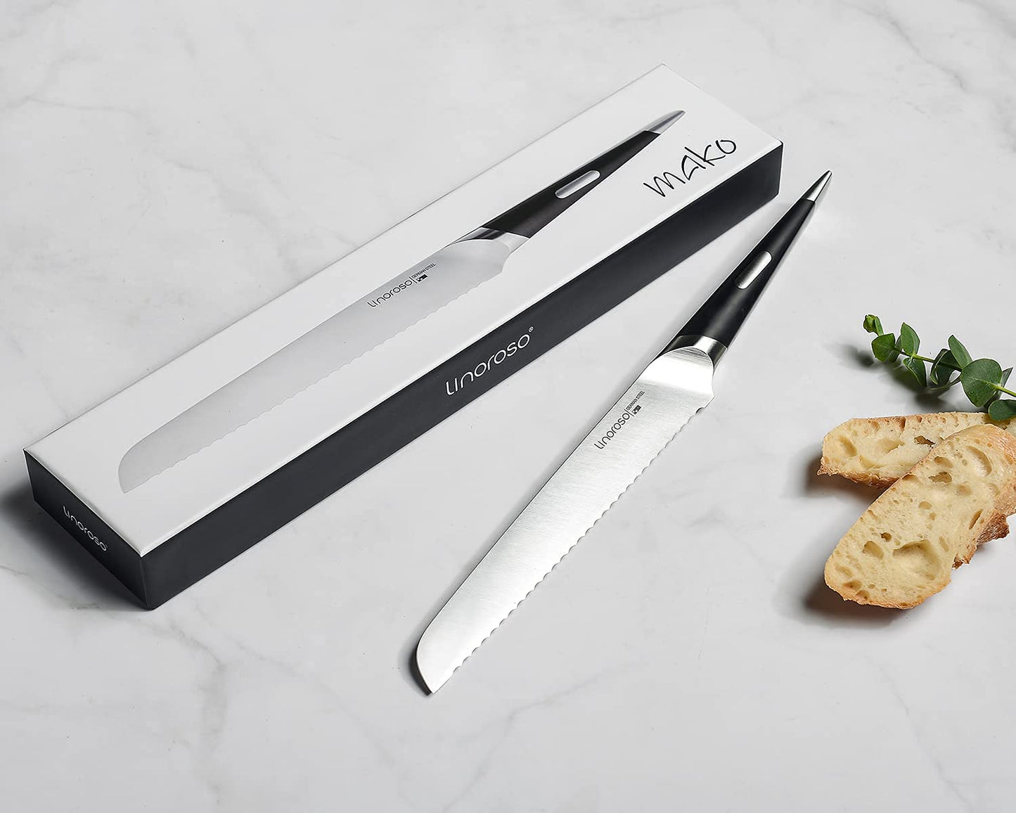 linoroso Serrated Bread Knife for Homemade Bread,Ultra Sharp Forged German High Carbon Stainless Steel Blade(8 inch),Full Tang,Ergonomic Handle- MAKO Series