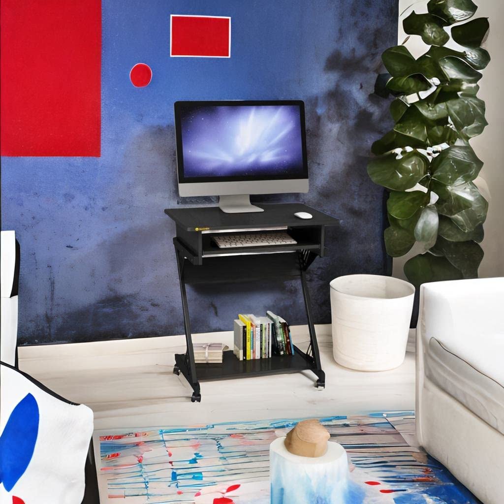 ALISENED 2 Tier Computer Desk with Keyboard Tray, 23.6" Home Office Desk Computer Workstation Rolling Study PC Laptop Table for Small Spaces,Z-Shaped Small Compact Study Table