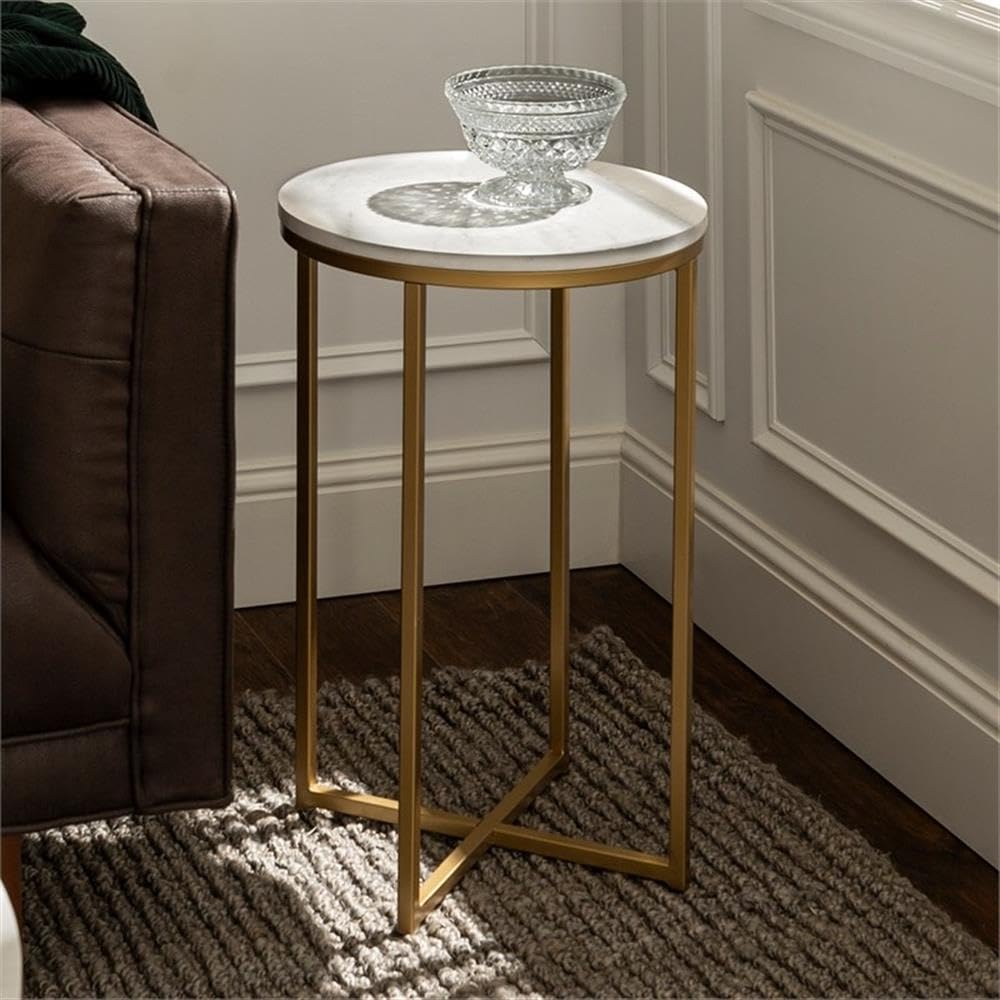 Walker Edison Round Faux Marble Accent Table