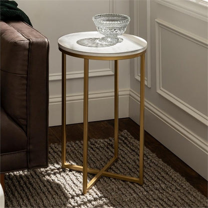 Walker Edison Round Faux Marble Accent Table