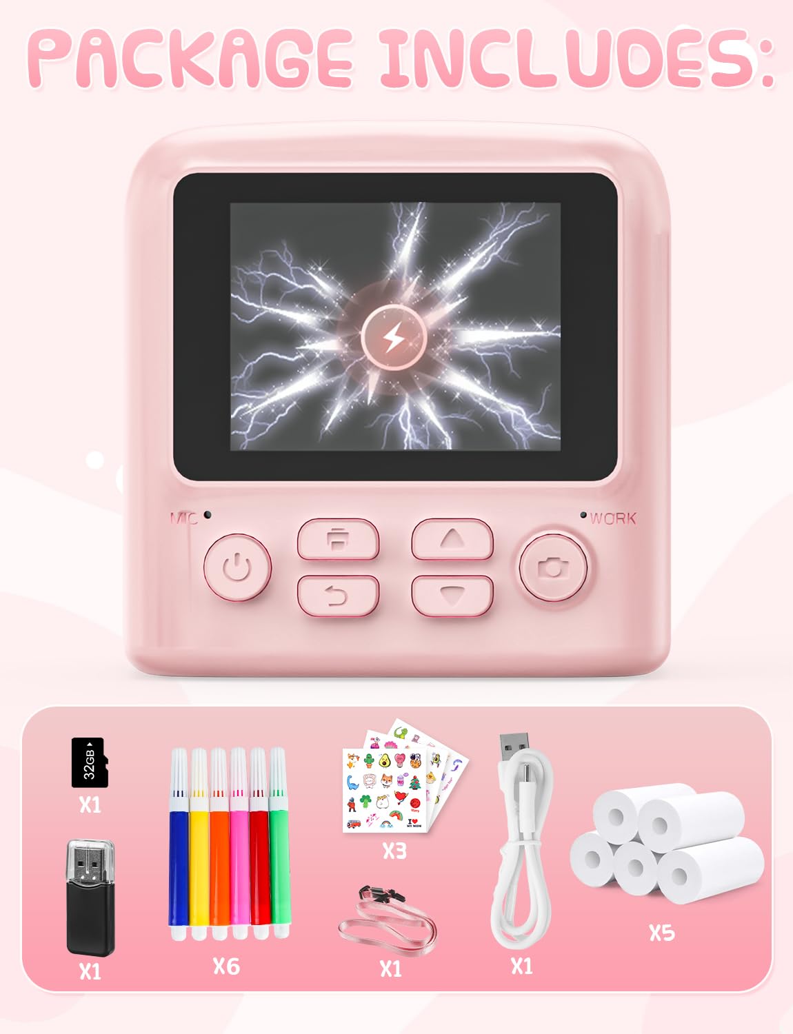 Kids Instant Print Camera with Flash Lights