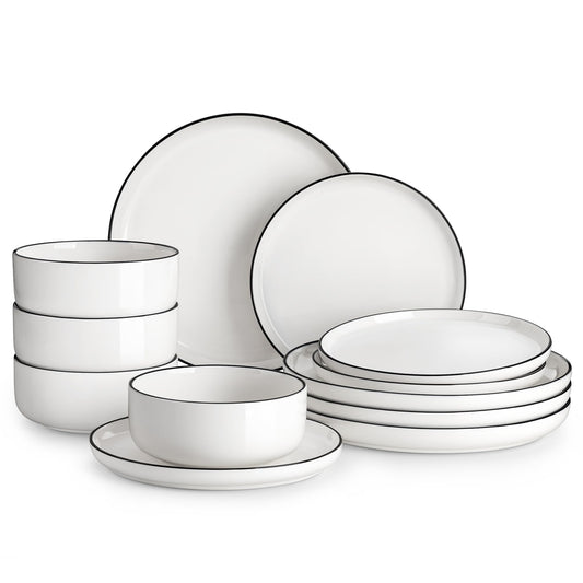 MALACASA 12-Piece Modern Porcelain Dinnerware Set