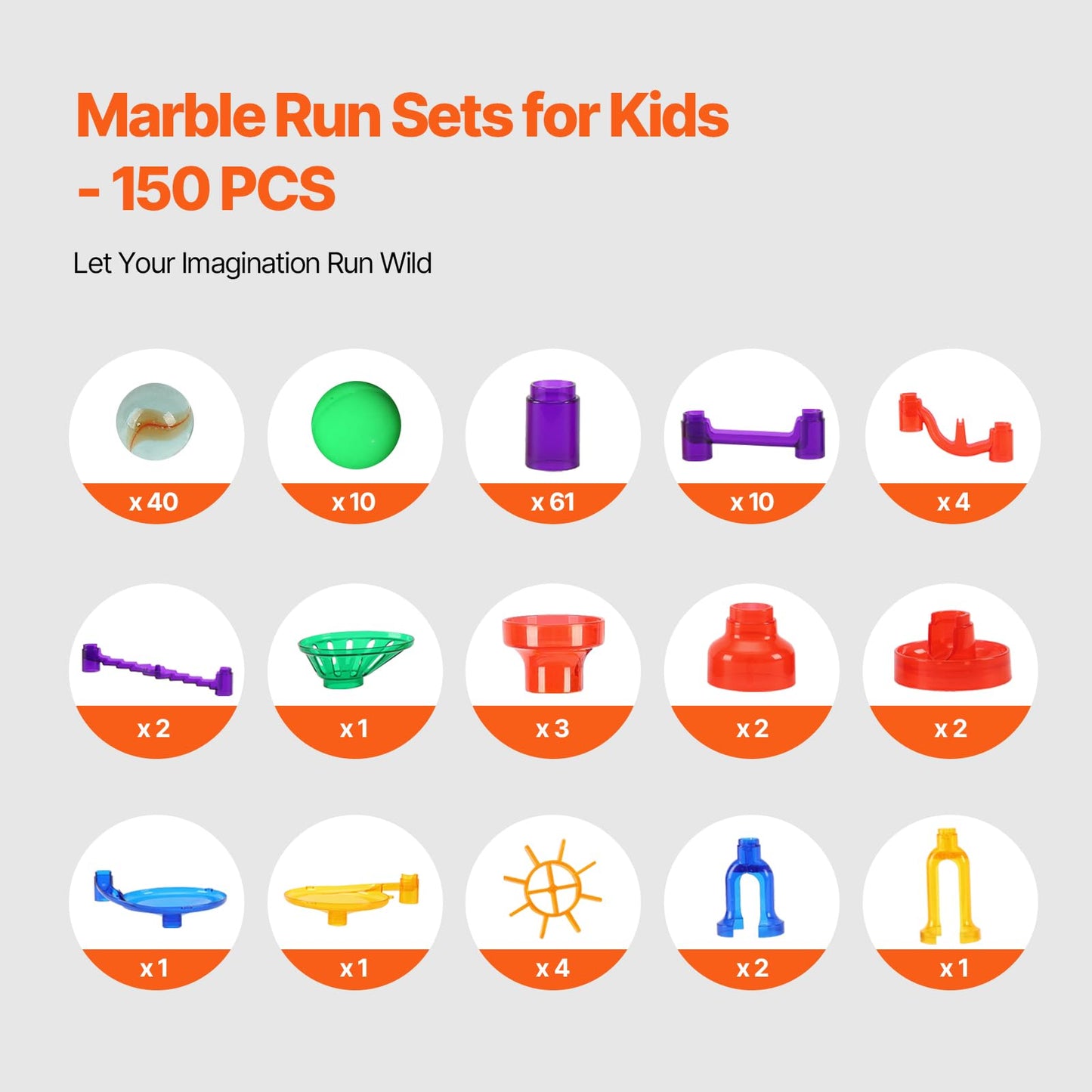 VEVOR 150-Piece Marble Run Set with Glow Marbles