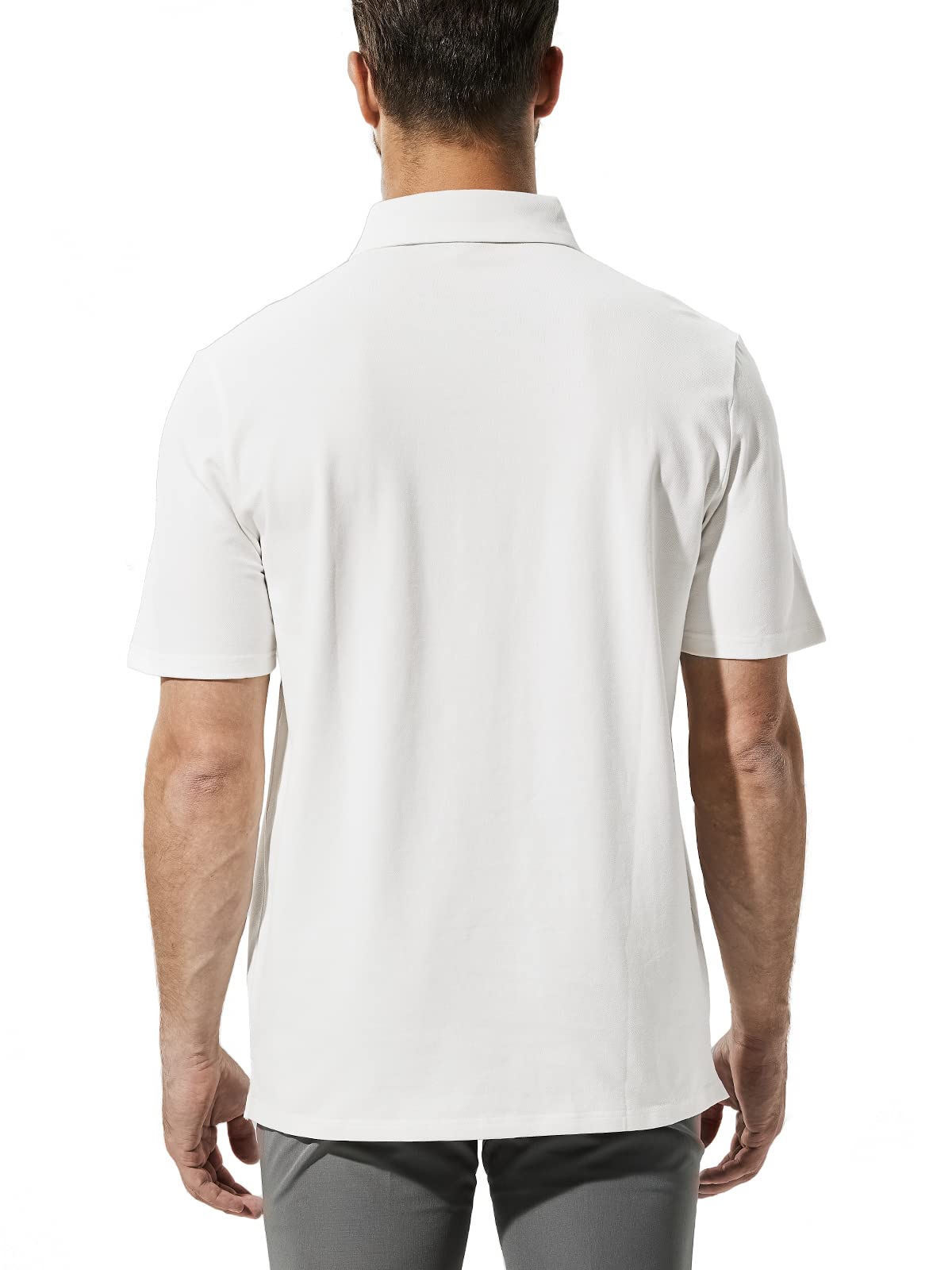MIER White Polo Shirts for Men Short Sleeve Collared Shirts Cotton Pique Golf Polos T-Shirt, Classic Fit, L