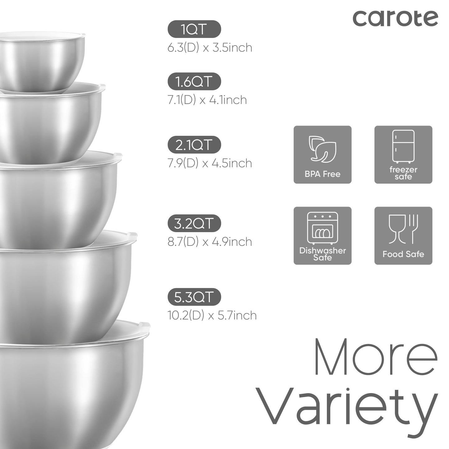 12-Piece CAROTE Mixing Bowls Set with Lids