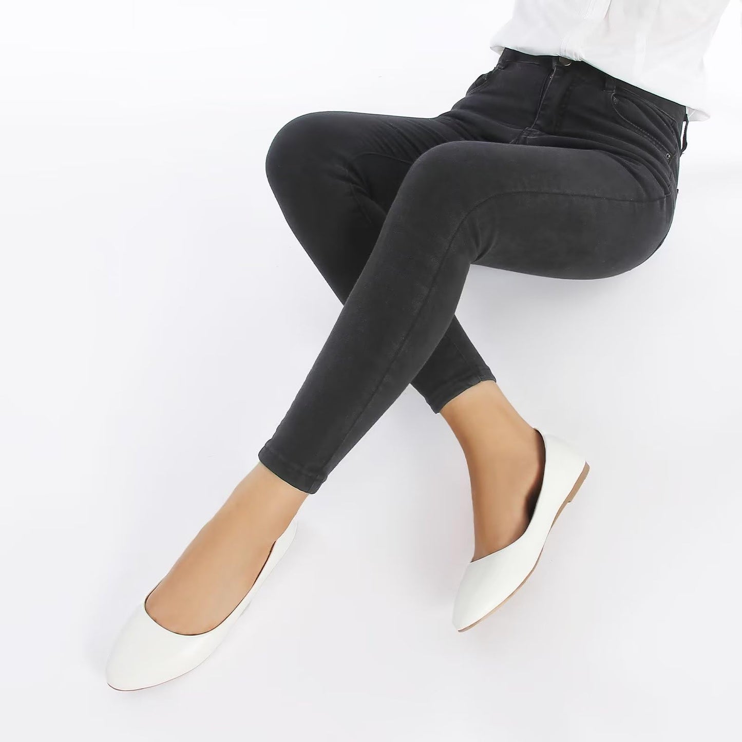 MUSSHOE Flats Shoes Women Pointed Toe Basic Womens Flats,White PU 10
