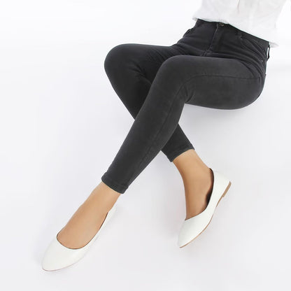 MUSSHOE Flats Shoes Women Pointed Toe Basic Womens Flats,White PU 10