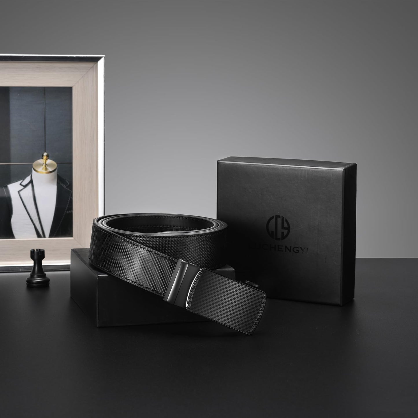 Men's Leather Ratchet Dress Belt with Click Buckle