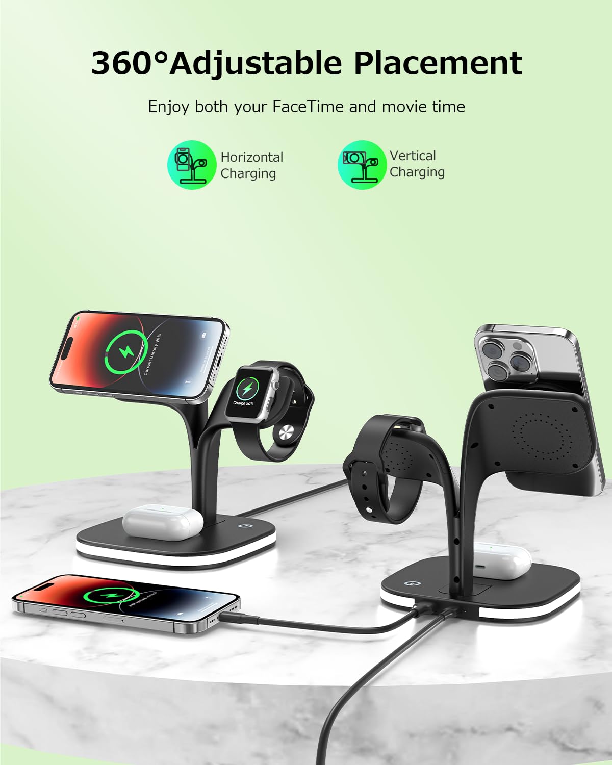 COLSUR Wireless Charging Station for Magsafe Charger, 3 in 1 Magnetic Foldable Wireless Charger Stand for iPhone 15/14/13/12 Series, iWatch Ultra/9/8/7/SE/6/5/4/3/2, AirPods Pro/3/2
