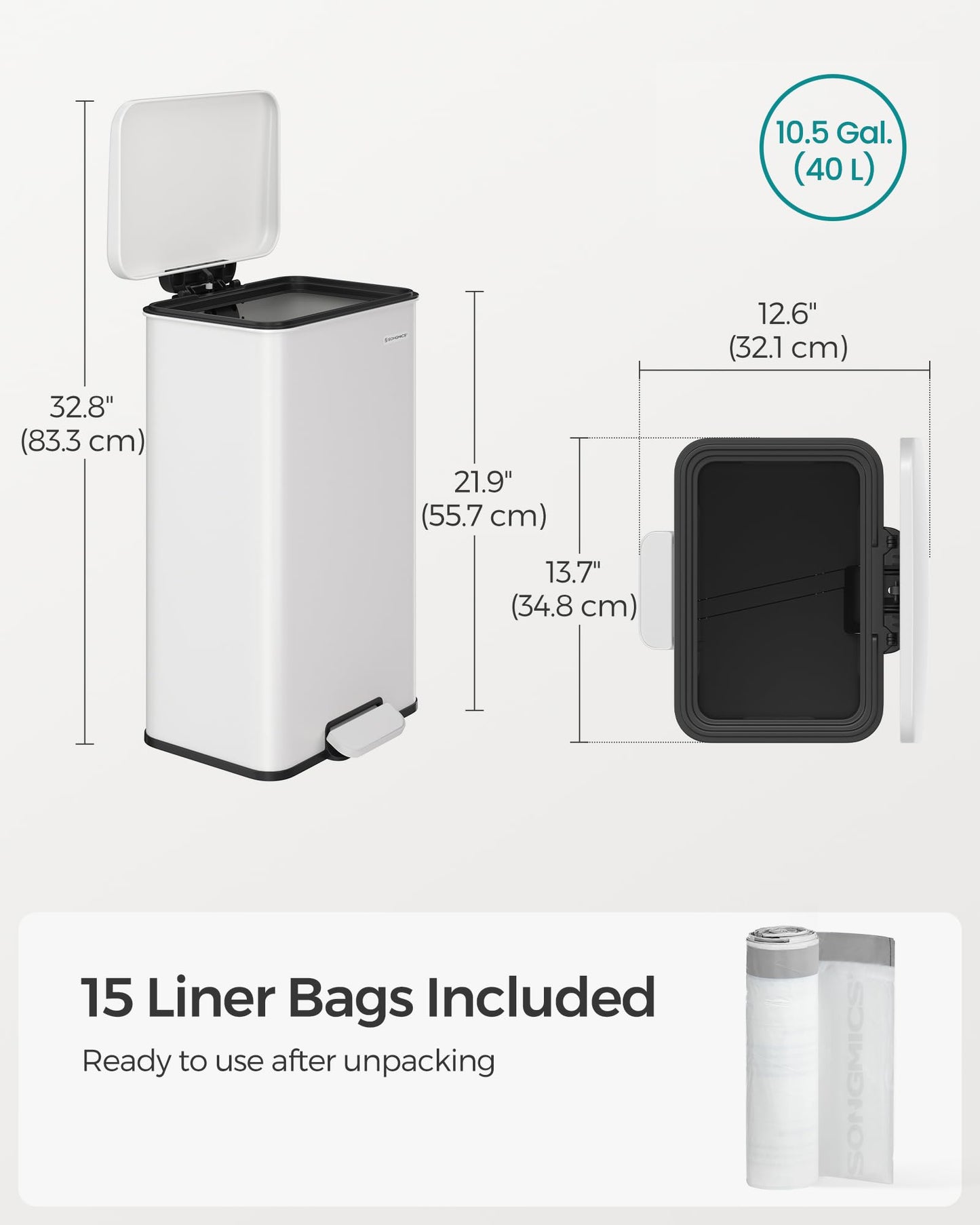 SONGMICS 10.5 Gallon Stainless Steel Trash Can