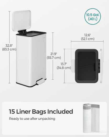 SONGMICS 10.5 Gallon Stainless Steel Trash Can