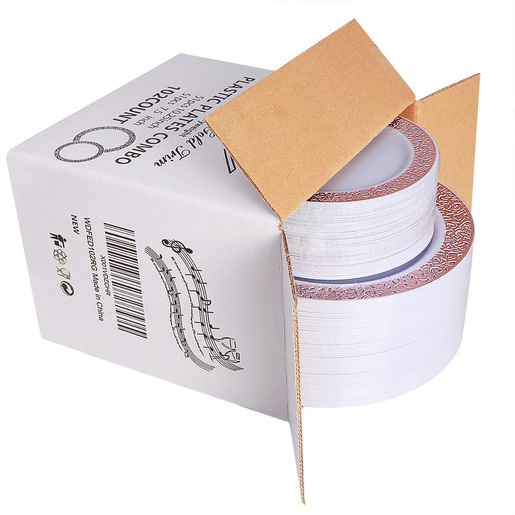 102 Pack Disposable Lace Design Plastic Plates