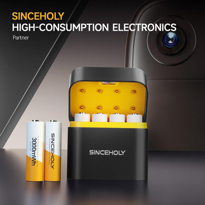 8 Pack SINCEHOLY Rechargeable AA Lithium Batteries With Charger