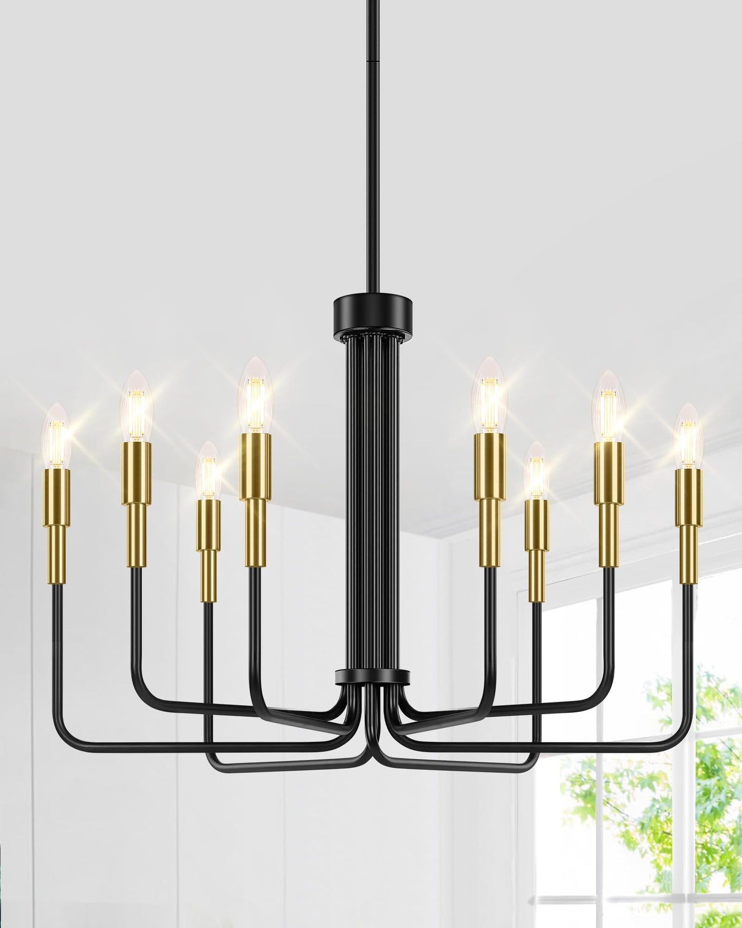 Sucolite 8-Light Black and Gold Chandelier, Modern Farmhouse Chandeliers for Dining Room, Mid Century Candle Chandelier Lighting, Industrial Chandelier over Dining Table Kitchen Foyer Entryway