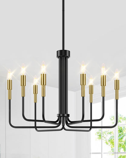 Sucolite 8-Light Black and Gold Chandelier, Modern Farmhouse Chandeliers for Dining Room, Mid Century Candle Chandelier Lighting, Industrial Chandelier over Dining Table Kitchen Foyer Entryway