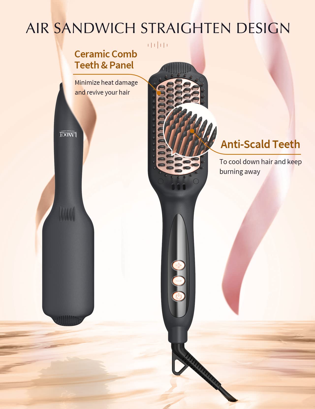 LANDOT Hair Straightening Brush with Dual Voltage