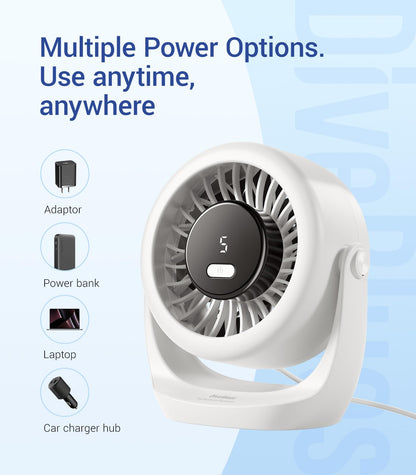 Ultra-Quiet Mini Desk Fan with LED Display