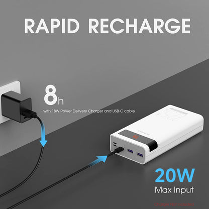 ROMOSS 30000mAh Power Bank, Sense8PF Portable Charger, 22.5W USB C PD20W Fast Charging LED Display, Phone Battery Pack with 3 Outputs & 3 Inputs Compatible with iPhone, iPad, Galaxy, Android and More