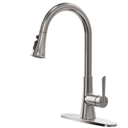 ARRISEA Pull Down ktichen Faucet, Stainless Steel, RV Faucets, Kitchen Sink Faucet with 10'' Deck Plate,Brushed Nickel Single Handle Laundry Sink Faucet with Three Modes Sprayer, Farmhouse Tap