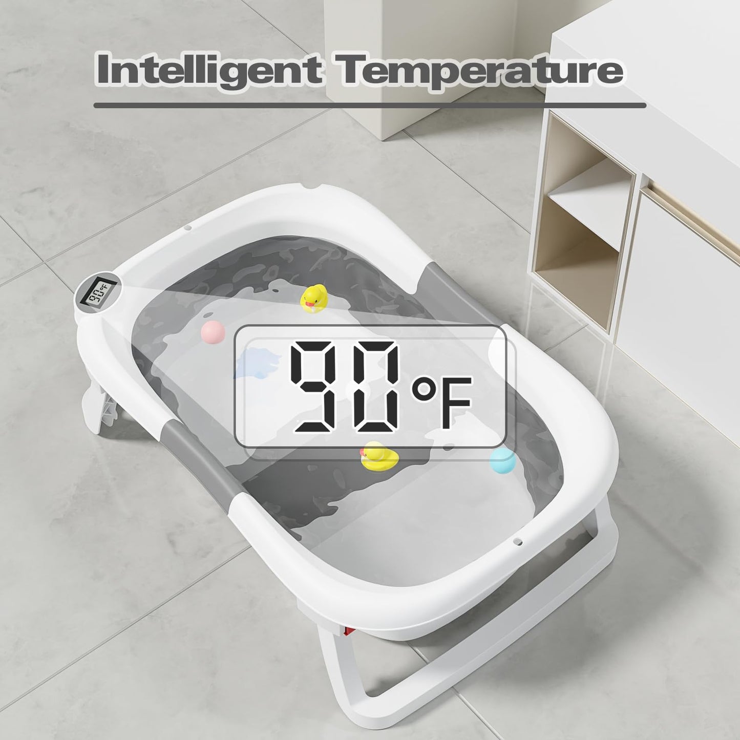 Collapsible Baby Bathtub with Cushion & Thermometer