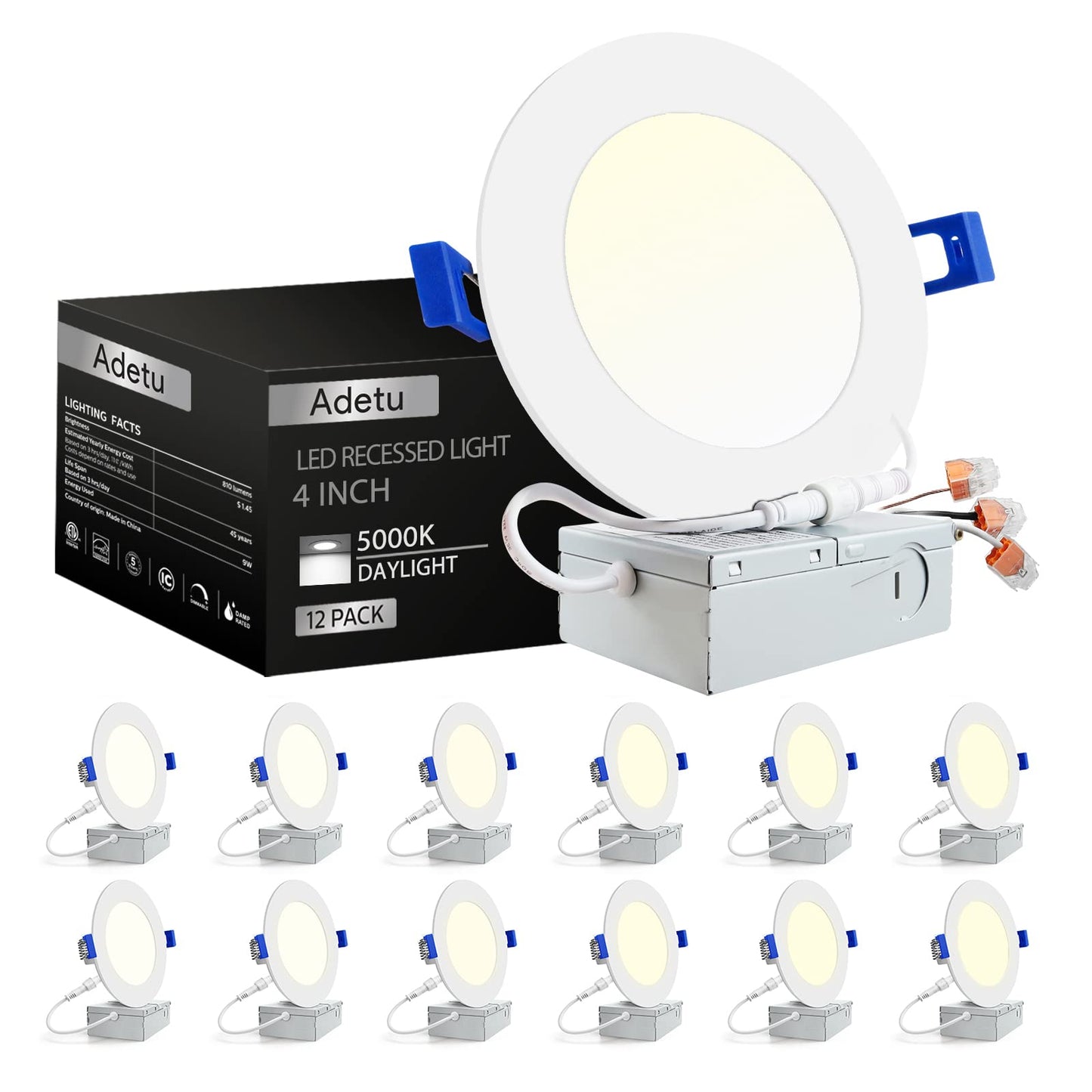 Adetu 12 Pack Dimmable LED Recessed Lights