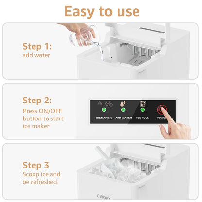 CEBORY Countertop Ice Maker, 9Pcs/6Mins, 36Lbs/24Hrs, Self-Cleaning Ice Machine with 2 Ice Scoop and Basket, One-Click Operation 2 Sizes of Bullet Ice, Portable Ice Maker for Home/Kitchen/Office/Bar