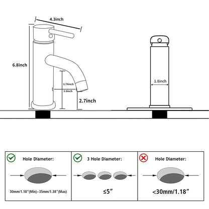 Chrome Single Handle Bathroom Sink Faucet with Drain